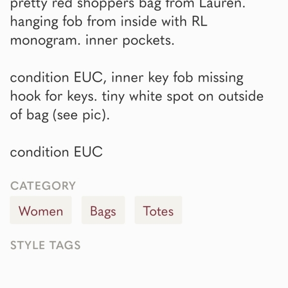 Ralph Lauren Red Bennington Bag - Picture 5 of 5